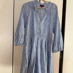 J.Crew x Liberty Floral Print Dress Blue White Ruffle Neck XL